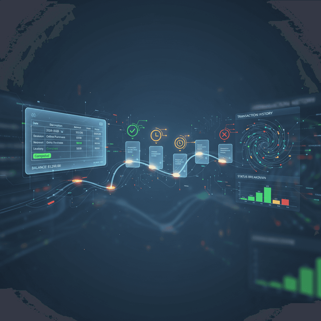 Illustration of payment records with status indicators and transaction history